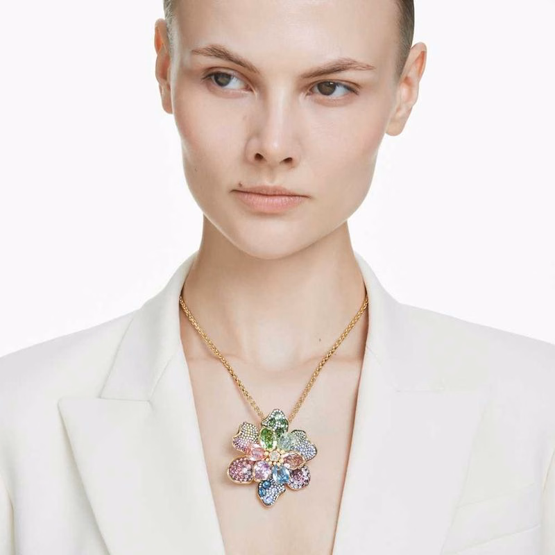Idyllia HäNge Och Brosch, Blandade Storlekar, Pavé, Blomma, FlerfäRgad, Blandade Metallfinisher