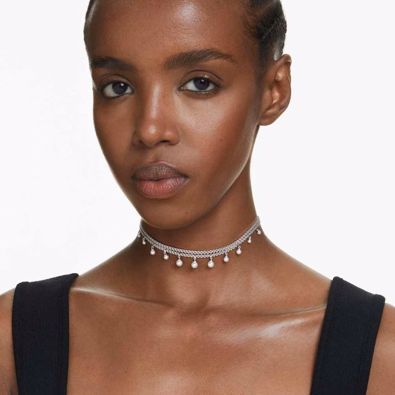 Ariana Grande X Swarovski Choker, KristallpäRla, Rund Slipning, Vit, RodiumpläTerad