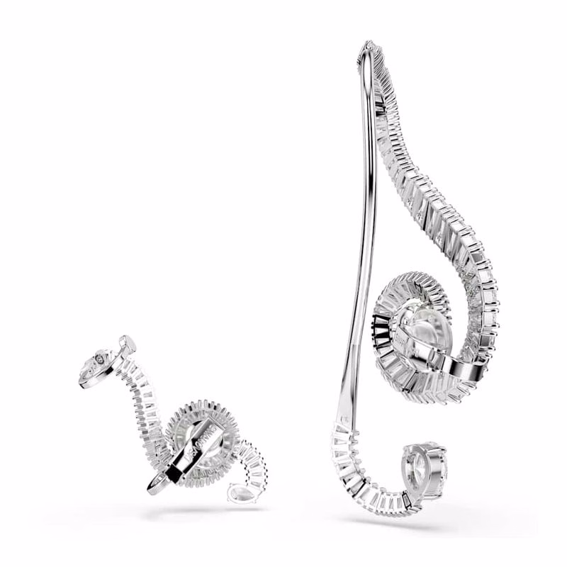 Ariana Grande X Swarovski Clip-On öRhäNgen, Asymmetrisk Design, KristallpäRla, Baguetteslipning, Vit, RodiumpläTerad