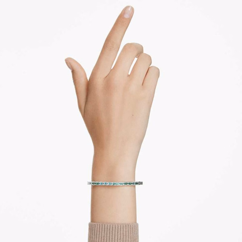 Matrixarmband, Baguetteslipat, GröNt, RodiumpläTerat