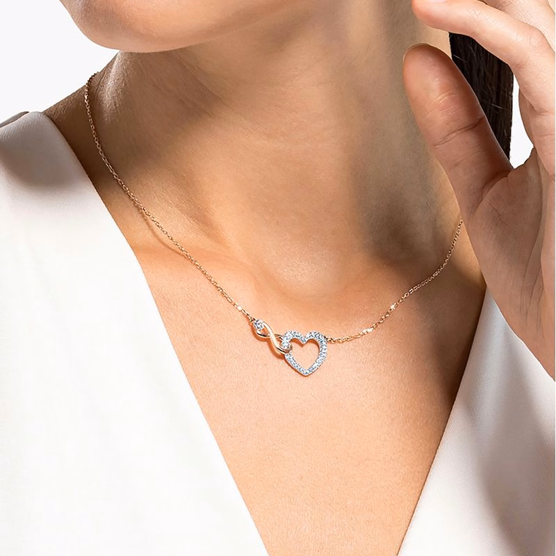 Swarovski Infinity Heart Halsband, Vit, Blandade Metallfinisher