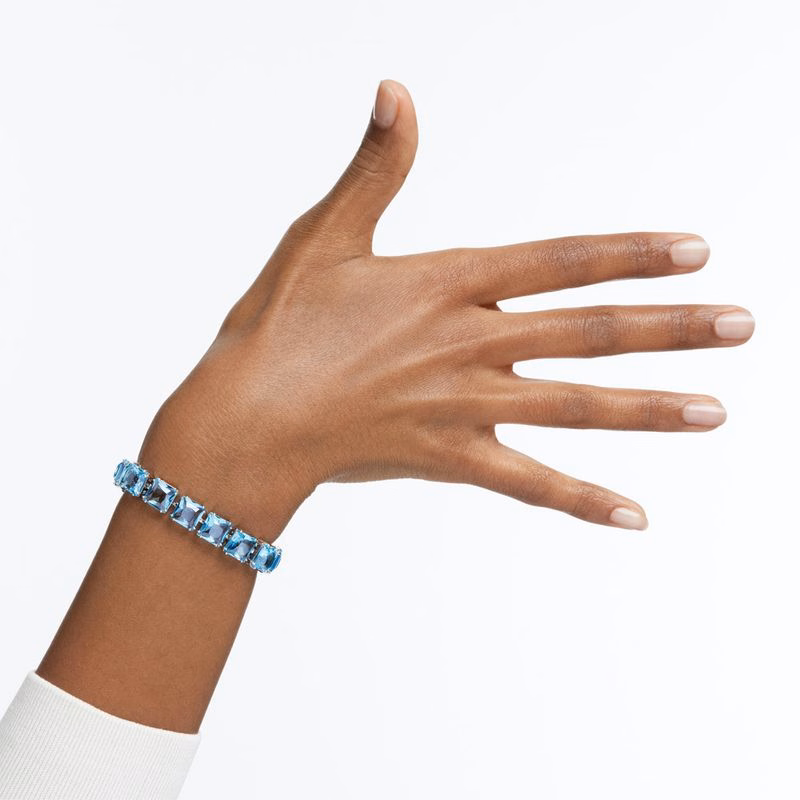 Millenia-Armband, Fyrkantiga Kristaller, Blå, RodiumpläTerad