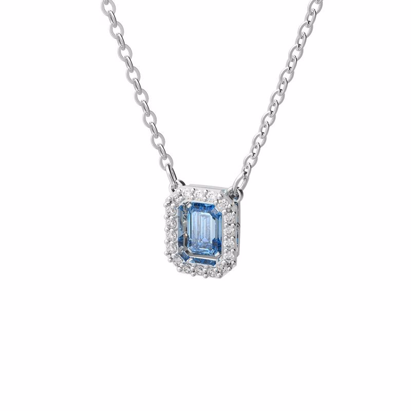 Millenia Halsband, åTtkantig Slipad Swarovski Zirkonia, Blå, RodiumpläTerad