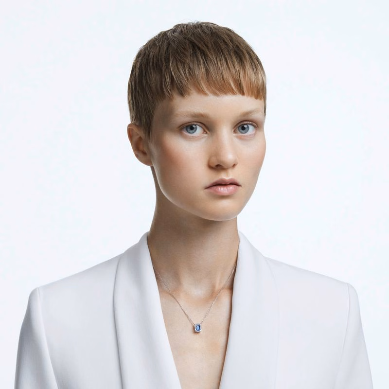 Millenia Halsband, åTtkantig Slipad Swarovski Zirkonia, Blå, RodiumpläTerad