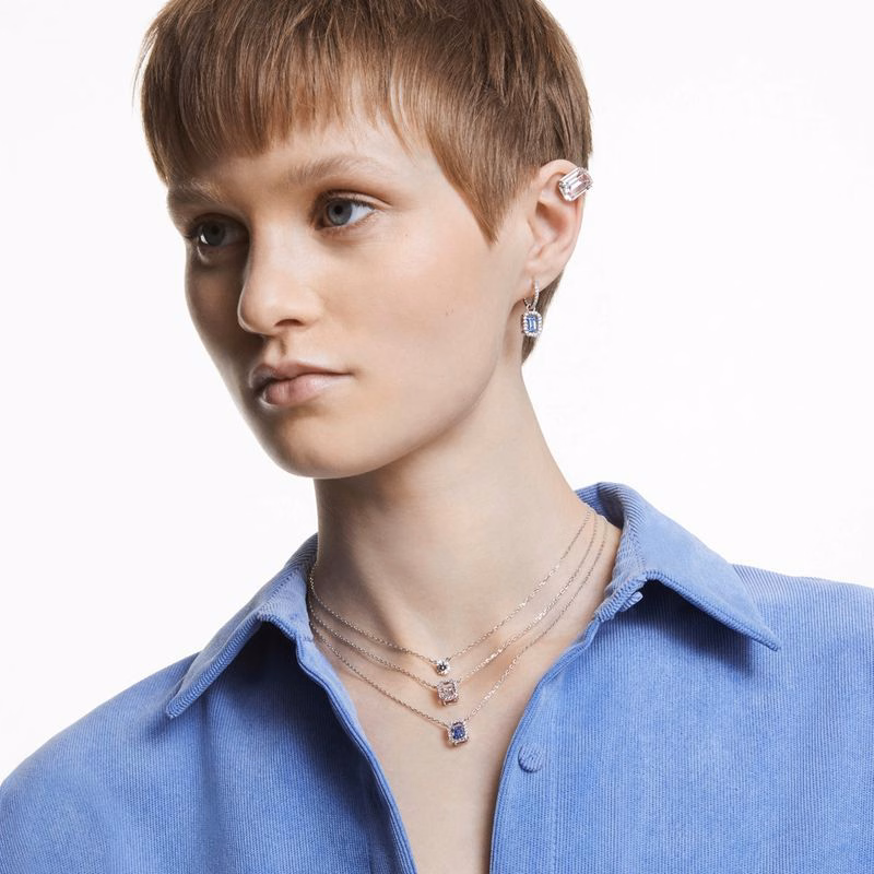 Millenia Halsband, åTtkantig Slipad Swarovski Zirkonia, Blå, RodiumpläTerad
