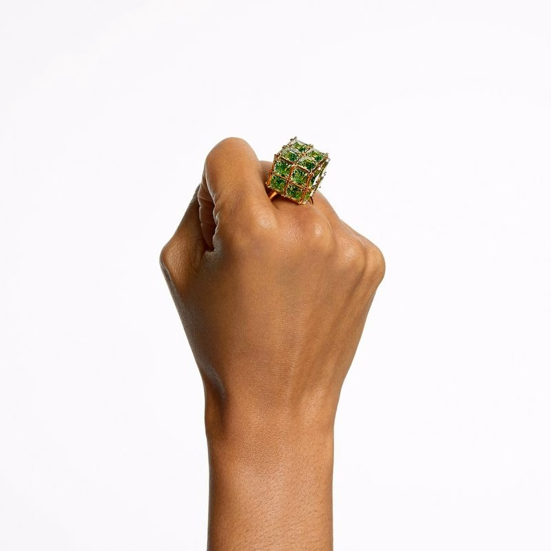 Curiosa Cocktailring, Fyrkantig, GröN, GuldpläTerad