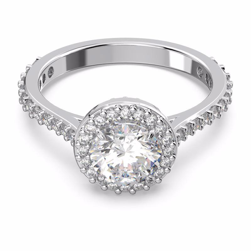 Una Angelic Cocktailring, Rund Slipning, Pavé, Vit, RodiumpläTering