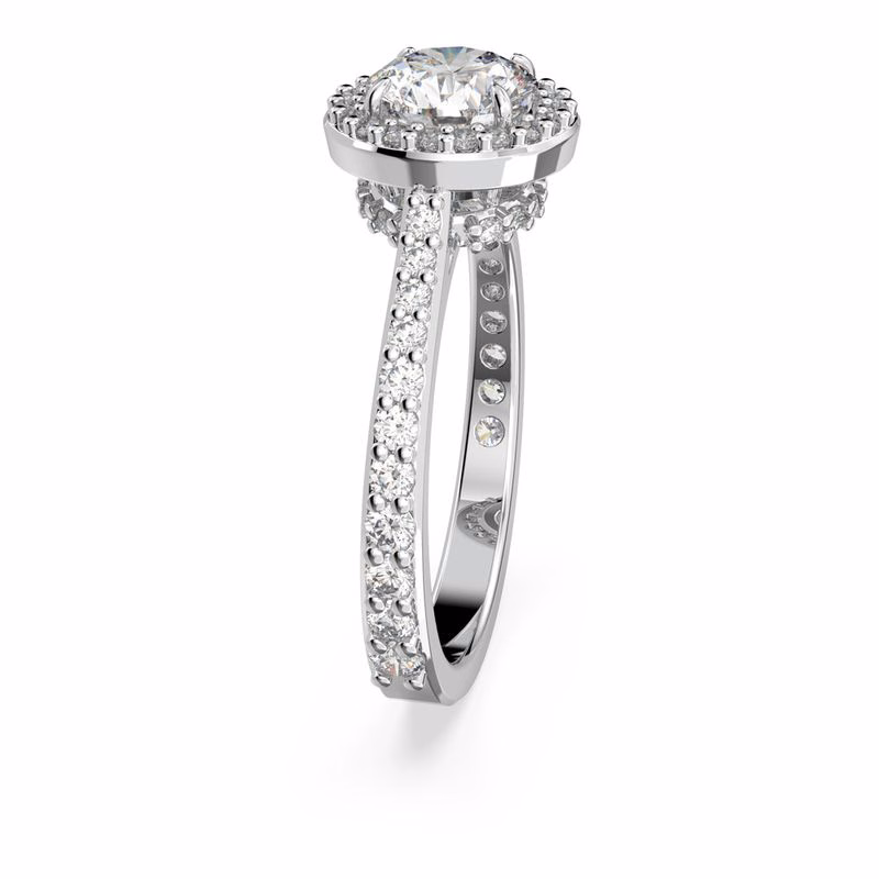 Una Angelic Cocktailring, Rund Slipning, Pavé, Vit, RodiumpläTering
