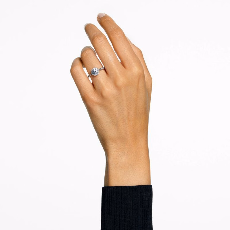 Una Angelic Cocktailring, Rund Slipning, Pavé, Vit, RodiumpläTering