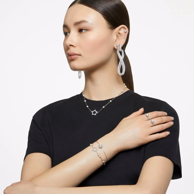 Una Angelic Cocktailring, Rund Slipning, Pavé, Vit, RodiumpläTering
