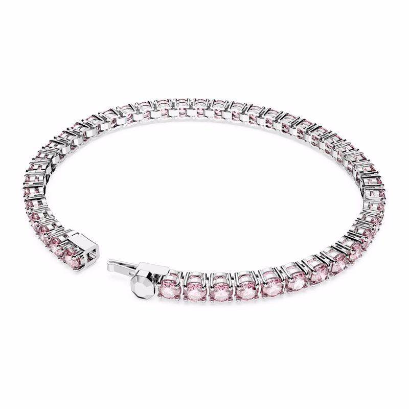 Matrix Tennisarmband, Runt Slipat, Litet, Rosa, RodiumpläTerat