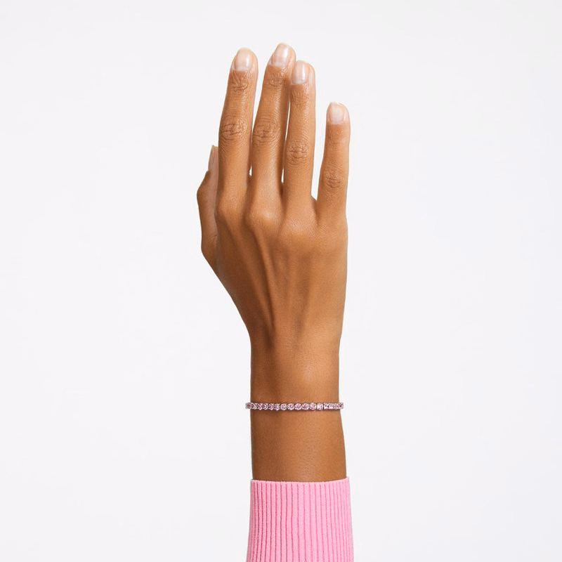 Matrix Tennisarmband, Runt Slipat, Litet, Rosa, RodiumpläTerat