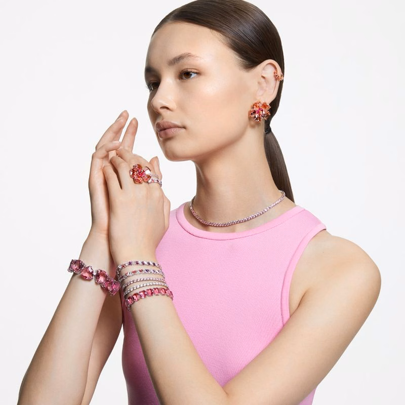 Matrix Tennisarmband, Runt Slipat, Litet, Rosa, RodiumpläTerat