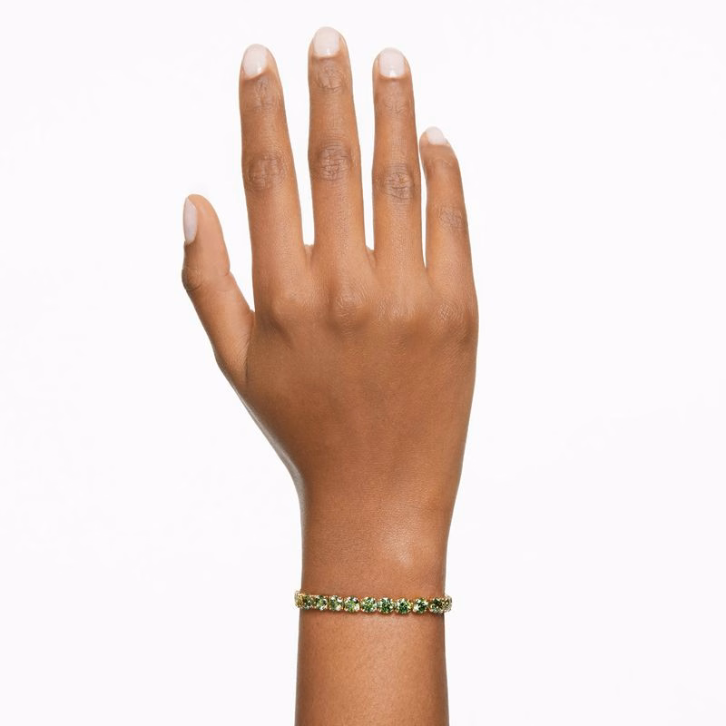 Matrix Tennisarmband, Runt Slipat, Mellan, GröNt, GuldpläTerat