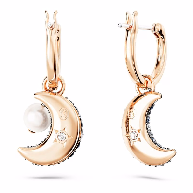 Luna öRhäNgen, Asymmetrisk Design, MåNe, FlerfäRgad, RoséGuldpläTerad