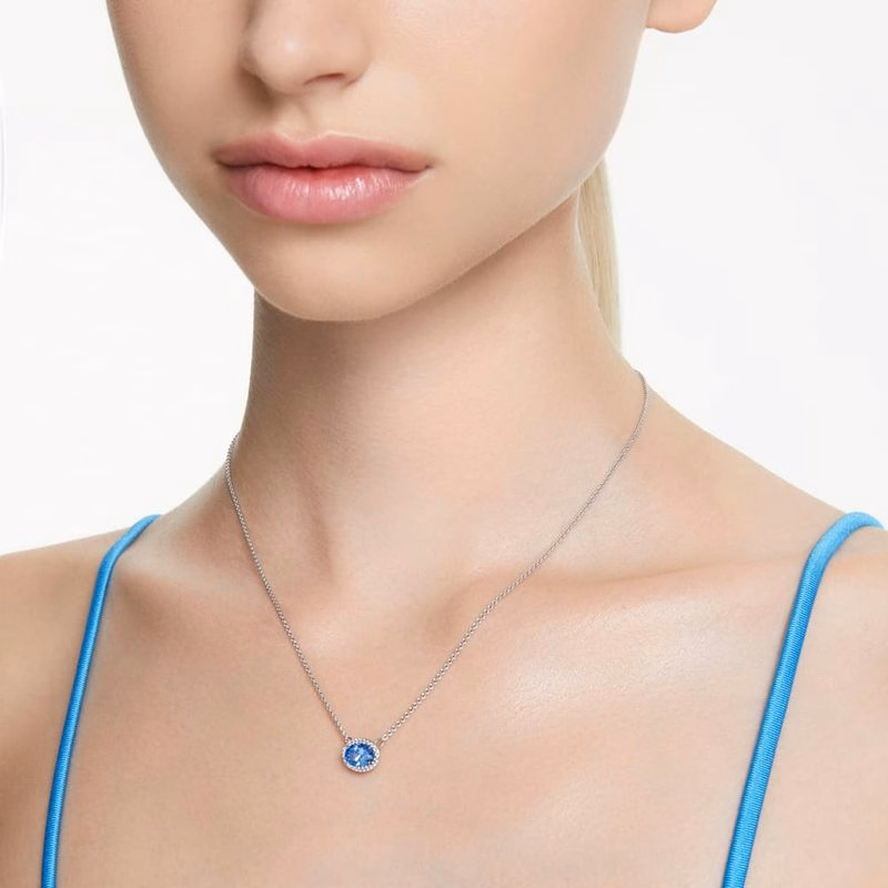 Constella Halsband, Oval Slipning, Blå, RodiumpläTerad