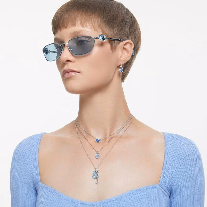Constella Halsband, Oval Slipning, Blå, RodiumpläTerad