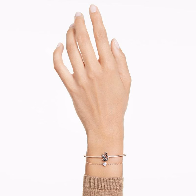 Swarovski Iconic Swan Armband, Svart, RoséGuldpläTerad