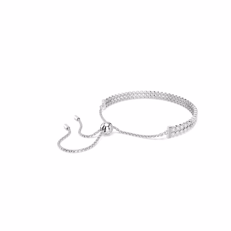Matrix Tennisarmband, Runt Slipat, Vitt, RodiumpläTerat