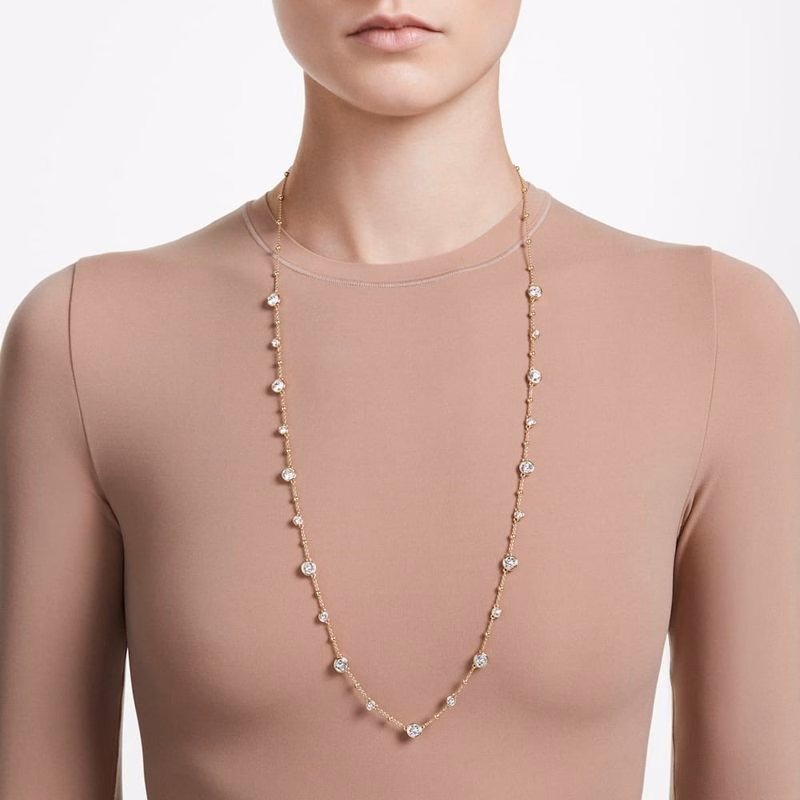 Imber Halsband, Runt Slipat, Vitt, GuldpläTerat