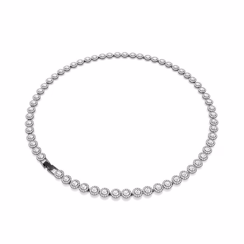 Una Halsband, Runt Slipat, LåNgt, Vitt, RuteniumpläTering