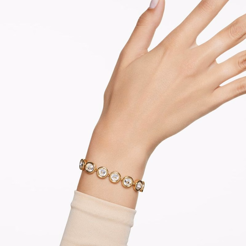 Imber Armband, Runt Slipat, Vitt, GuldpläTerat