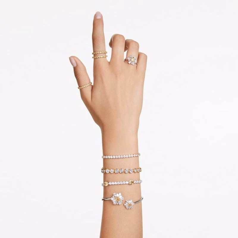 Imber Armband, Runt Slipat, Vitt, GuldpläTerat