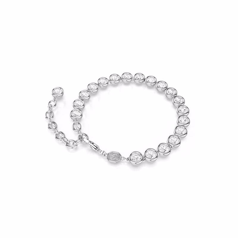 Imber Tennisarmband, Runt Slipat, Vitt, RodiumpläTering