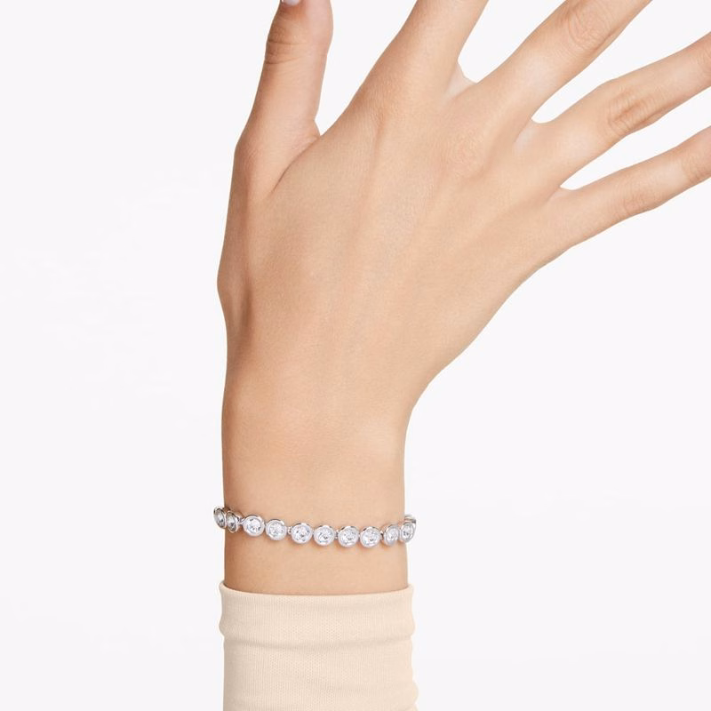 Imber Tennisarmband, Runt Slipat, Vitt, RodiumpläTering