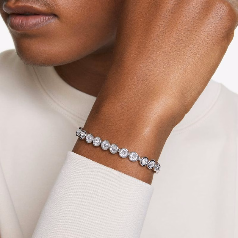 Imber Tennisarmband, Runt Slipat, Vitt, RodiumpläTering