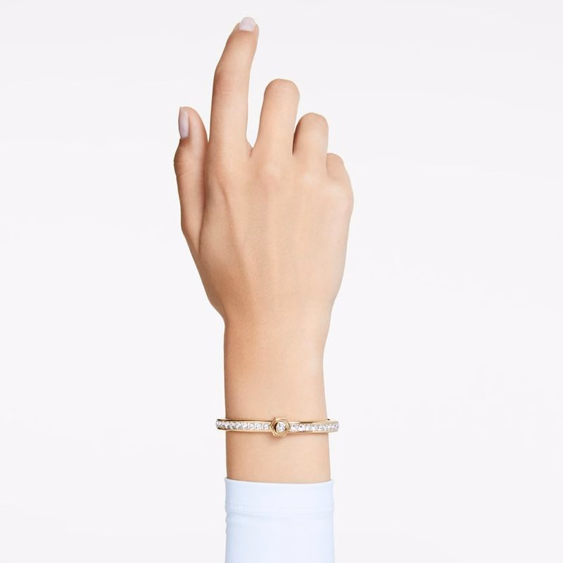 Numina Armband, Runt Slipat, Vitt, GuldpläTerat