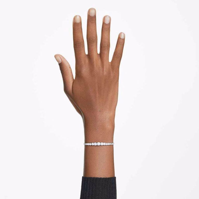 Matrixarmband, Rund Slipning, Vit, RodiumpläTerad