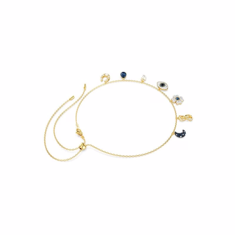 Symbolisk Halsband, MåNe, OäNdlighetssymbol, KlöVer, Onda öGat Och HäStsko, Blå, GuldpläTering