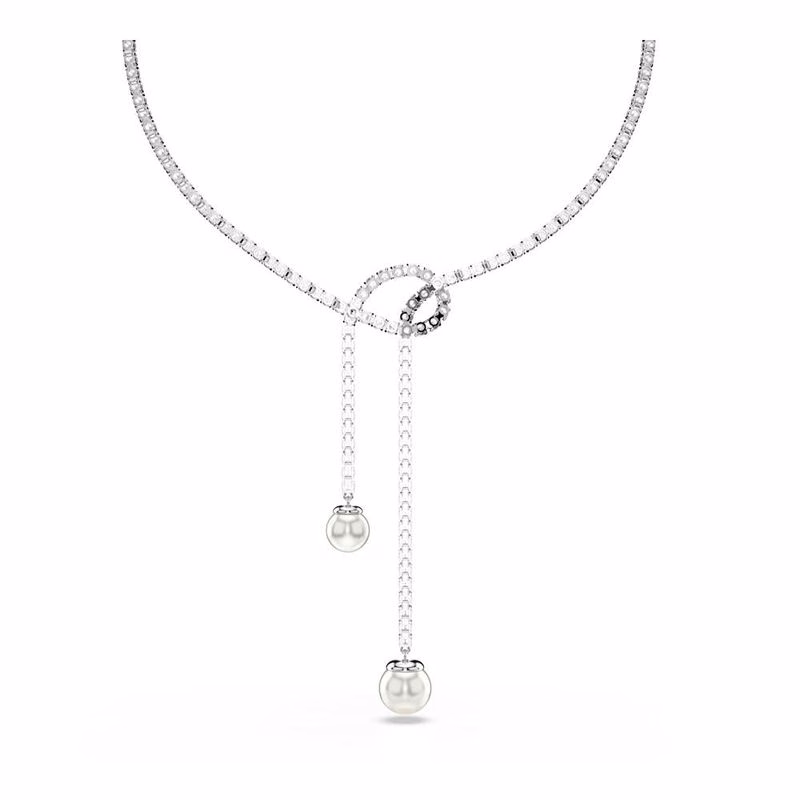 Matrix Y-Halsband, KristallpäRla, Rund Slipning, Vit, RodiumpläTerad