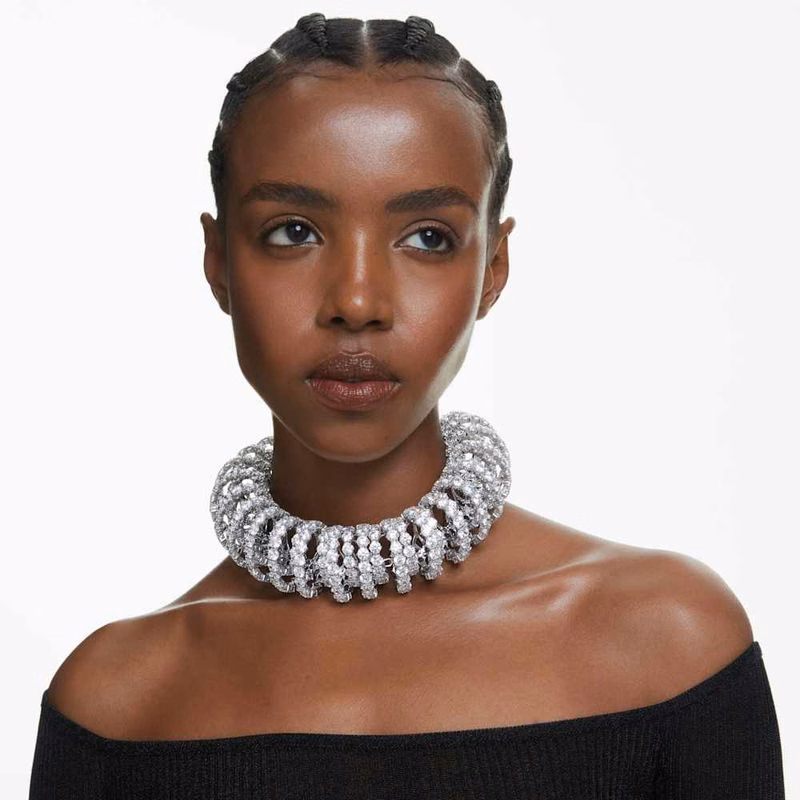 Constella Choker, Rund Slipning, Vit, RodiumpläTerad