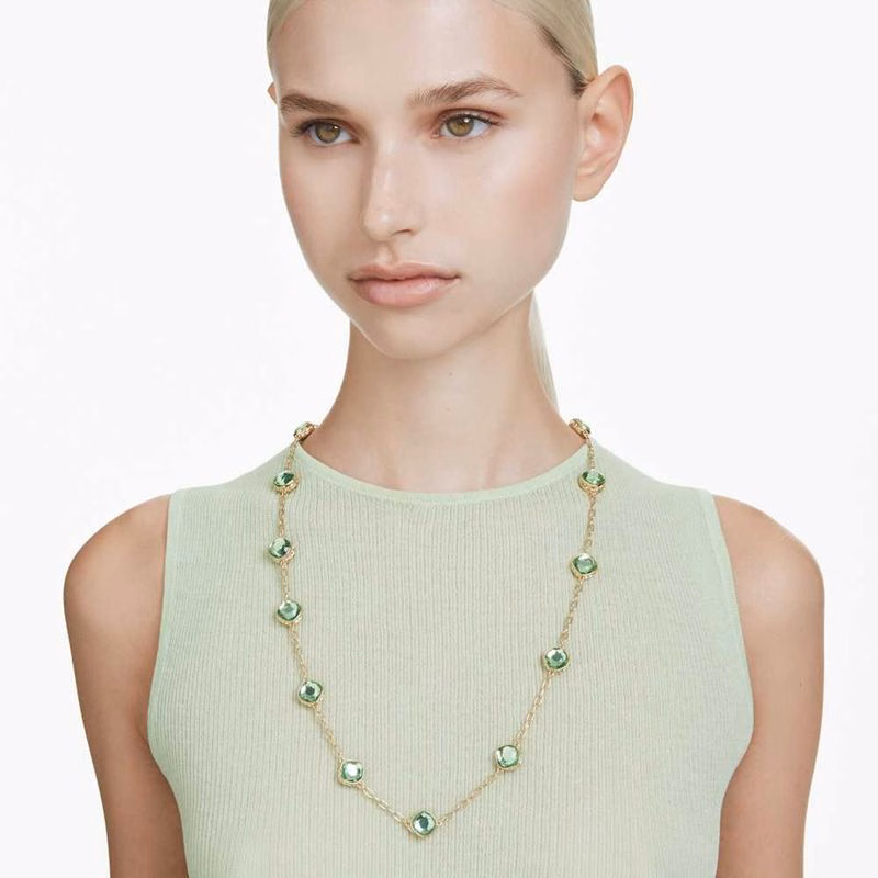 Chroma Halsband, åTtkantig Slipning, GröN, GuldpläTering
