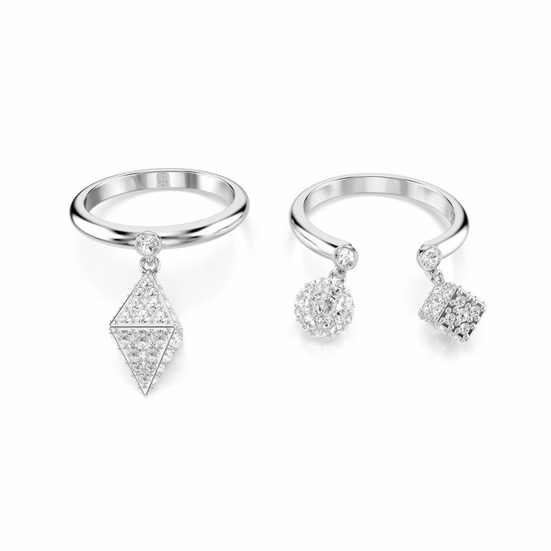 Dextera Ring, Set (2), SfäR Och Kub, Vit, RodiumpläTerad