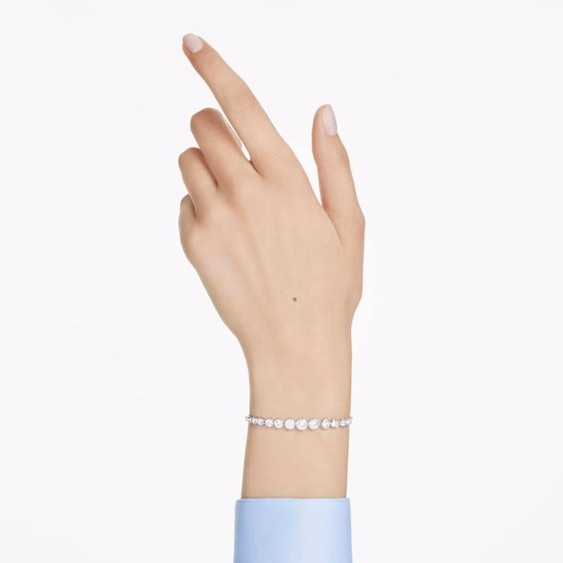 Imber Tennisarmband, Blandade Runda Slipningar, Vitt, RodiumpläTerat
