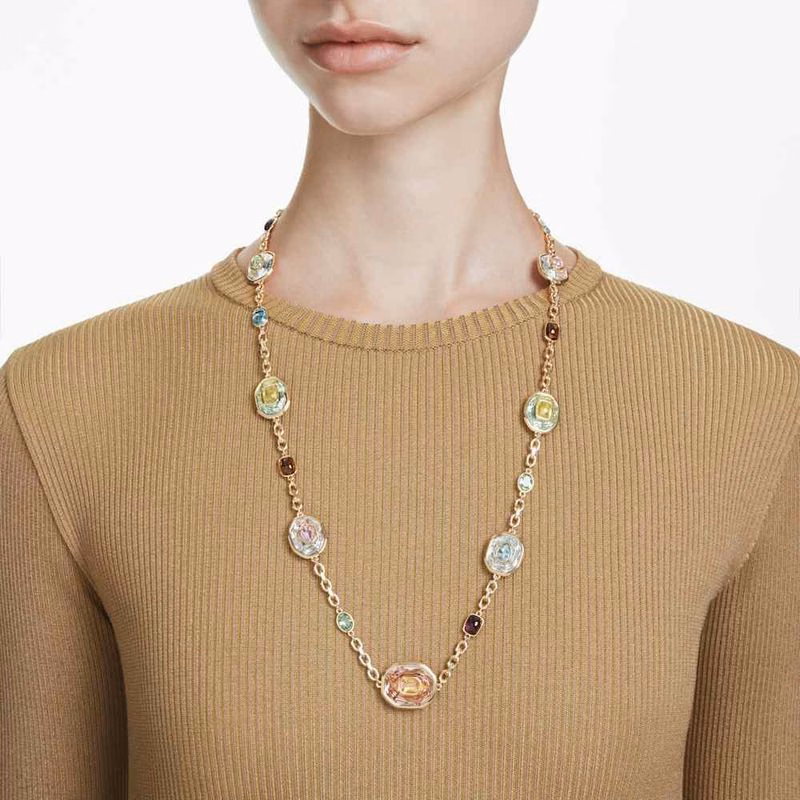 Chroma Halsband, åTtkantig Slipning, FlerfäRgad, GuldpläTerad