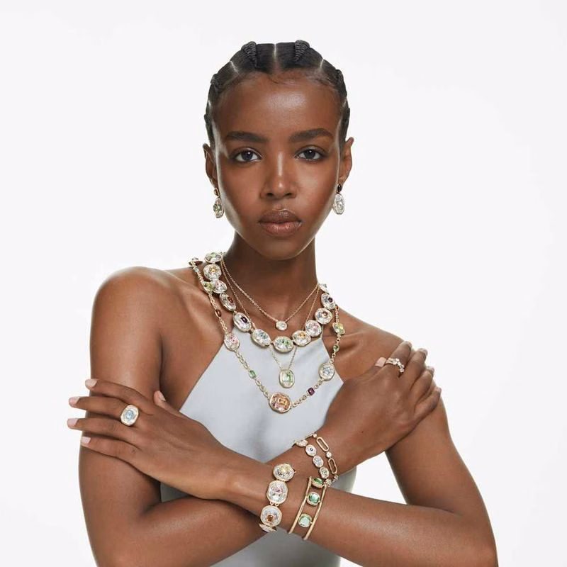 Chroma Halsband, åTtkantig Slipning, FlerfäRgad, GuldpläTerad