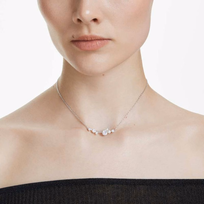 Constella Halsband, KristallpäRla, Runda Slipningar, Vit, RodiumpläTerad