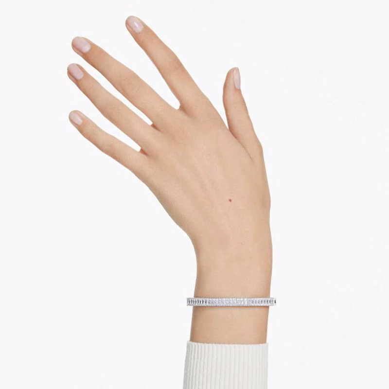 Matrixarmband, Baguetteslipat, Vitt, RodiumpläTerat