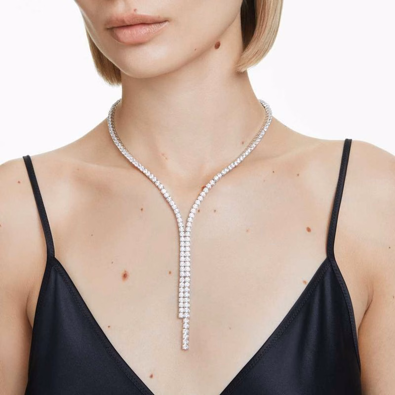 Matrix Y-Halsband, Rund Slipning, Vit, RodiumpläTerad