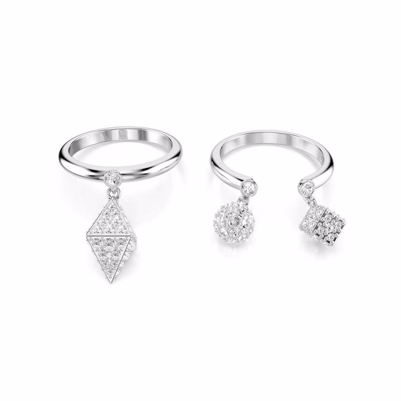 Dextera Ring, Set (2), SfäR Och Kub, Vit, RodiumpläTerad