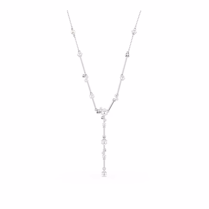 Constella Y-Halsband, KristallpäRla, Runda Slipningar, Vit, RodiumpläTerad