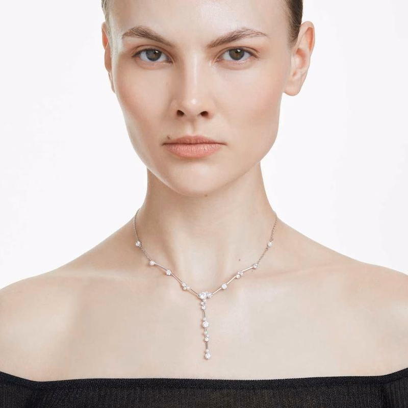 Constella Y-Halsband, KristallpäRla, Runda Slipningar, Vit, RodiumpläTerad