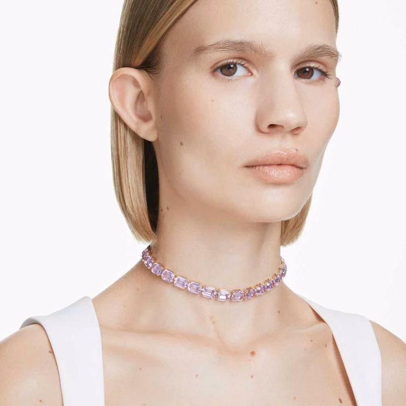 Millenia Tennis Choker, åTtkantig Slipning, Lila, GuldpläTerad