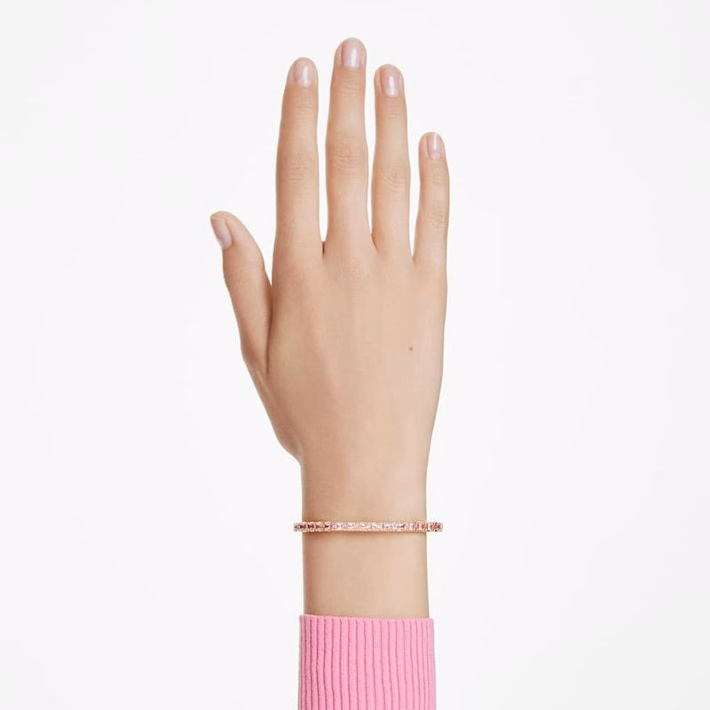 Matrixarmband, Baguetteslipat, Rosa, GuldpläTerat