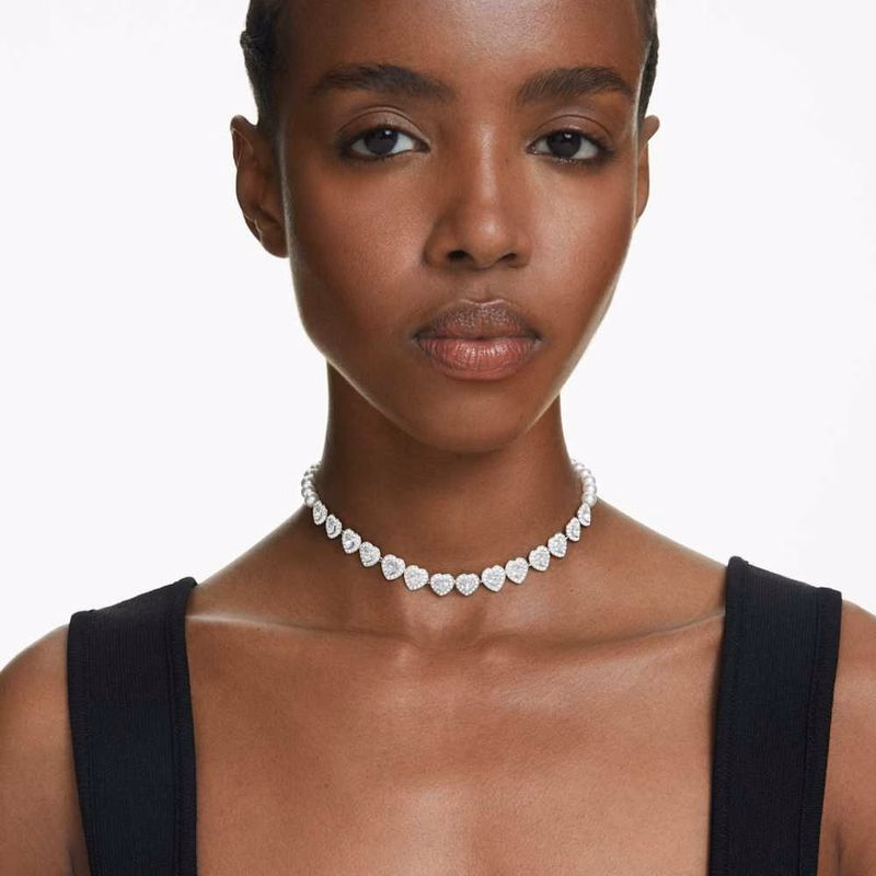 Ariana Grande X Swarovski Tennis Choker, Blandade Storlekar, HjäRta, Vit, RodiumpläTerad