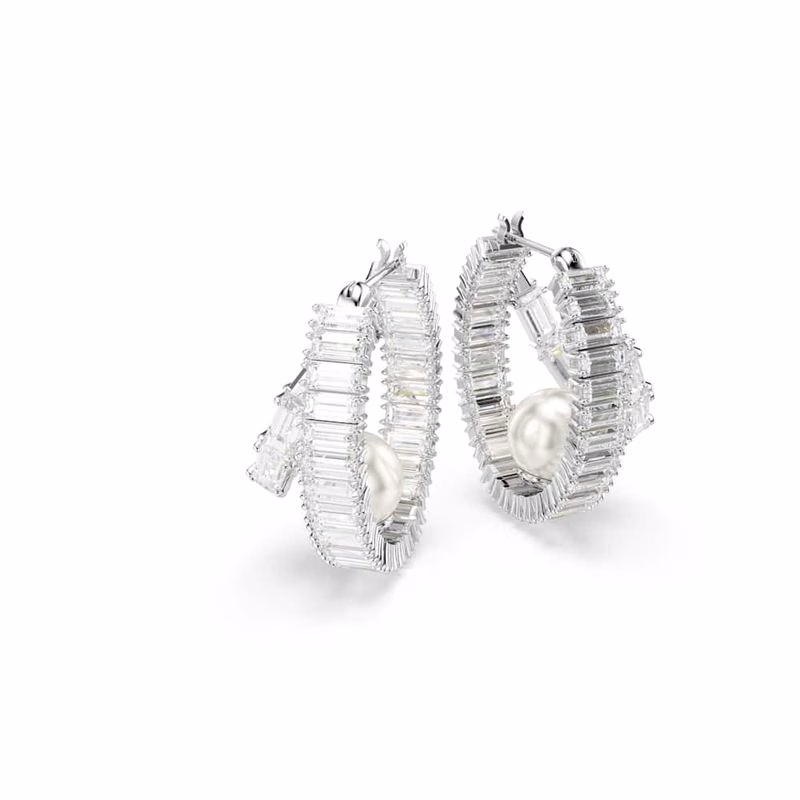 Ariana Grande X Swarovski Hoop öRhäNgen, KristallpäRla, Baguetteslipning, Vit, RodiumpläTerad